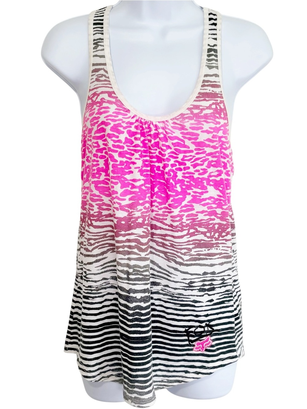 FOX Racing Animal Print Racerback Tank Top Small Pink Black Casual Y2K